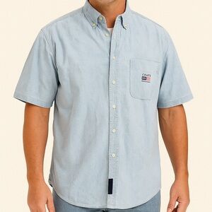 Chaps Ralph Lauren Light Blue Short Sleeve Button Down Shirt Size Large